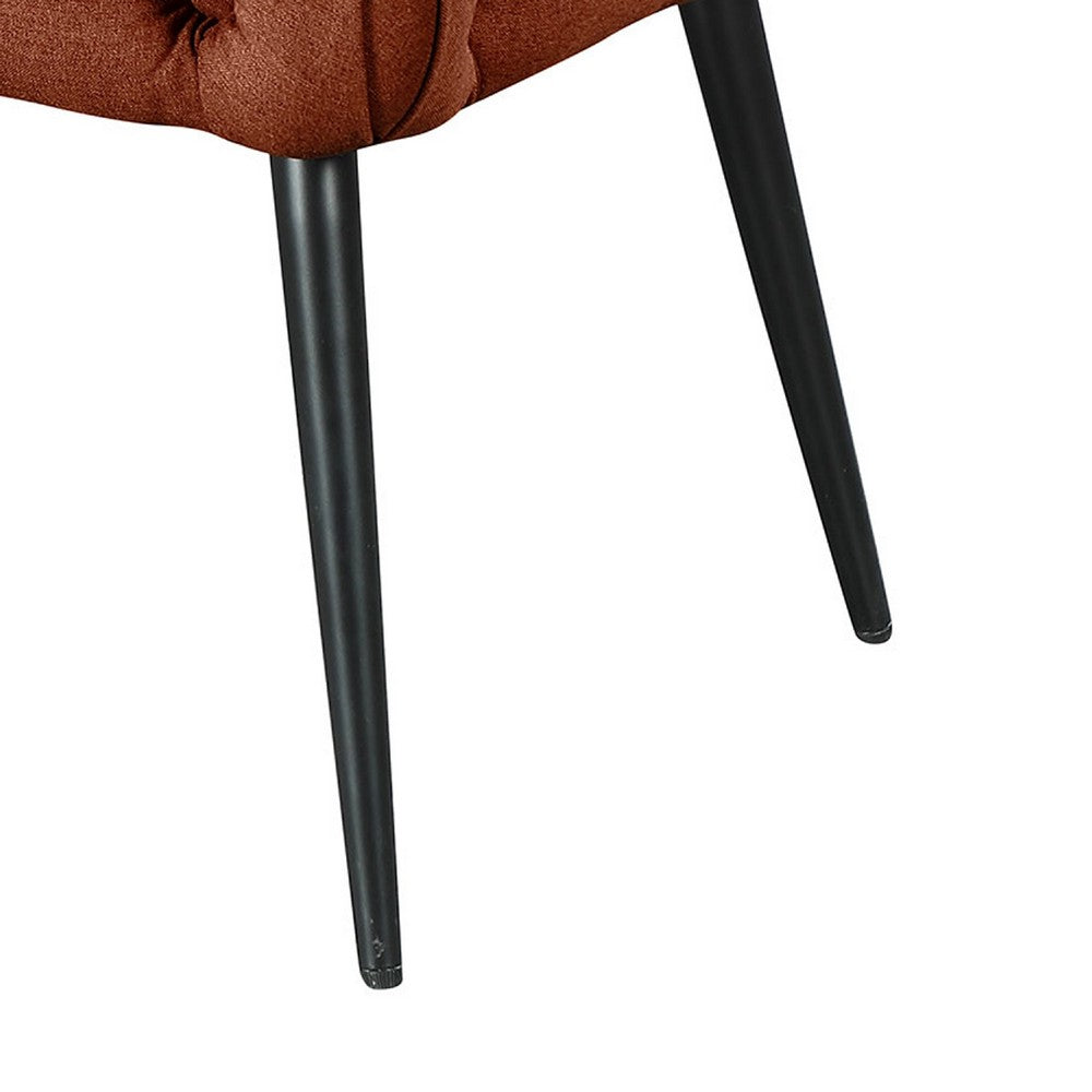 Benjara Lila Bench, Foam Seat, Tufted Rust Orange Fabric, Black Legs 47 Inch