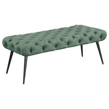 Benjara Lila Bench, Foam Seat, Tufted Teal Green Fabric, Black Legs 47 Inch