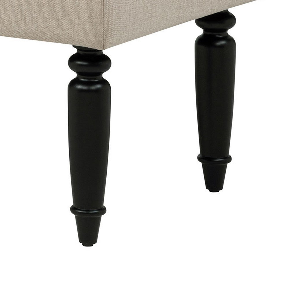 Benjara Rasa Accent Bench, Tufted Latte Brown Fabric, Black Turned Legs 52 Inch