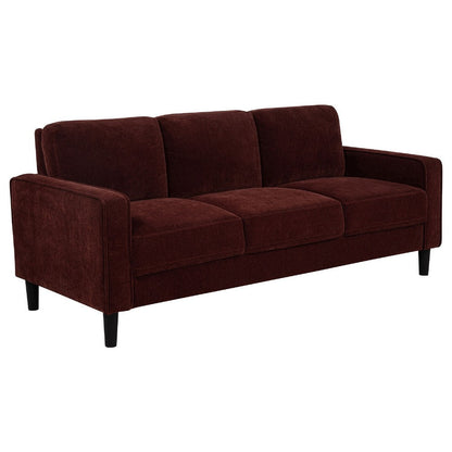 Benjara Rumi 3 Seater Sofa, Track Arms, Foam Fill Rust Red Upholstery 77 Inch