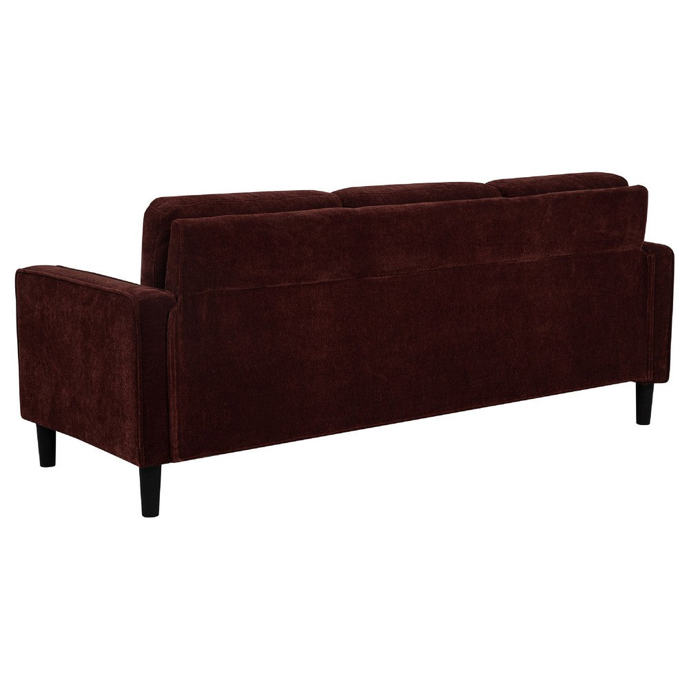 Benjara Rumi 3 Seater Sofa, Track Arms, Foam Fill Rust Red Upholstery 77 Inch