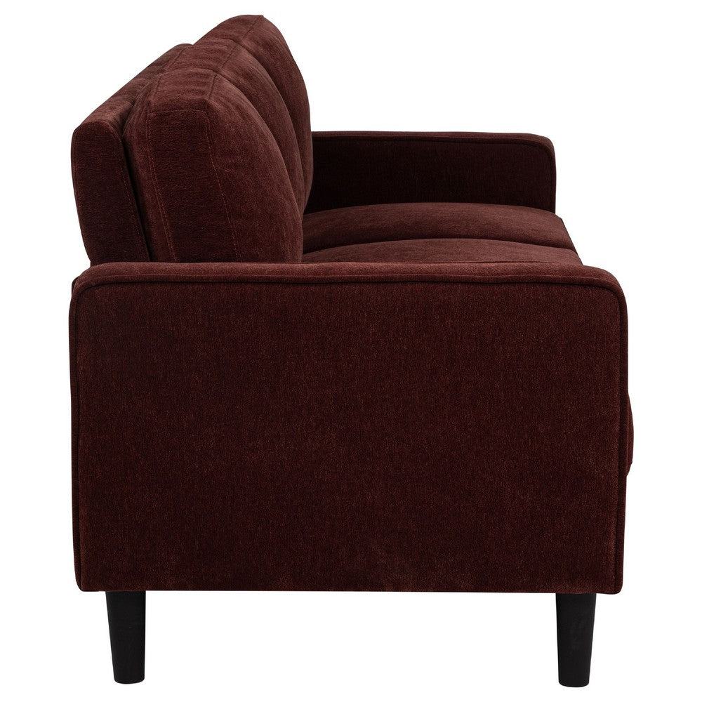 Benjara Rumi 3 Seater Sofa, Track Arms, Foam Fill Rust Red Upholstery 77 Inch