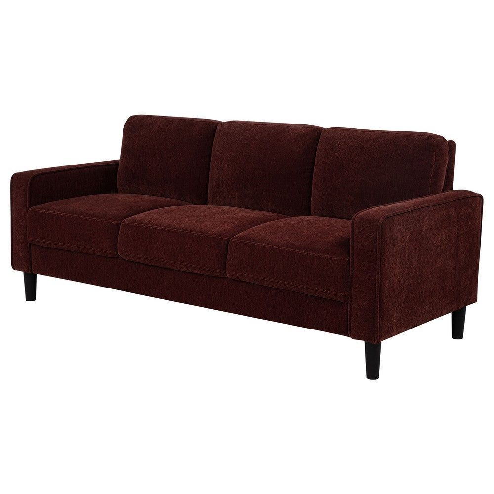 Benjara Rumi 3 Seater Sofa, Track Arms, Foam Fill Rust Red Upholstery 77 Inch