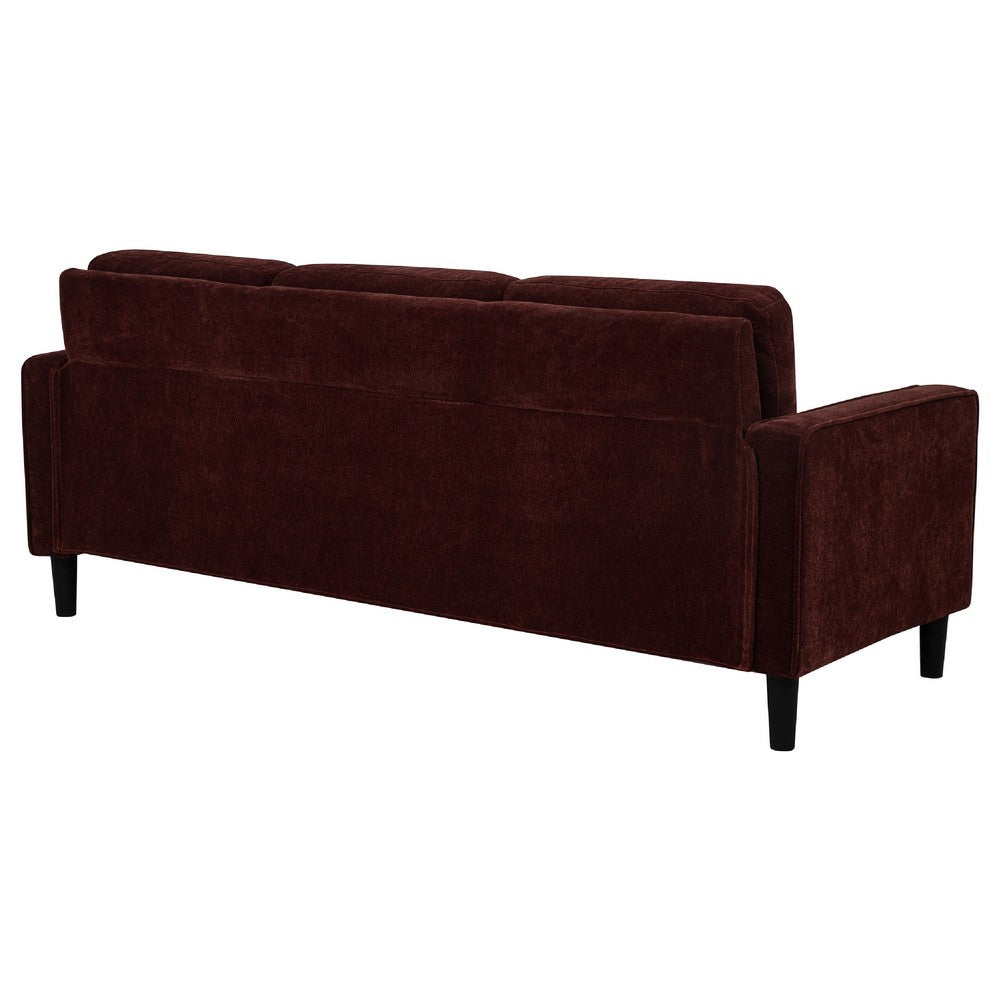 Benjara Rumi 3 Seater Sofa, Track Arms, Foam Fill Rust Red Upholstery 77 Inch