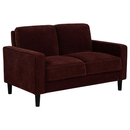 Benjara Rumi Loveseat, Track Arms w Piping, Foam Fill Rust Red Upholstery 54 Inch
