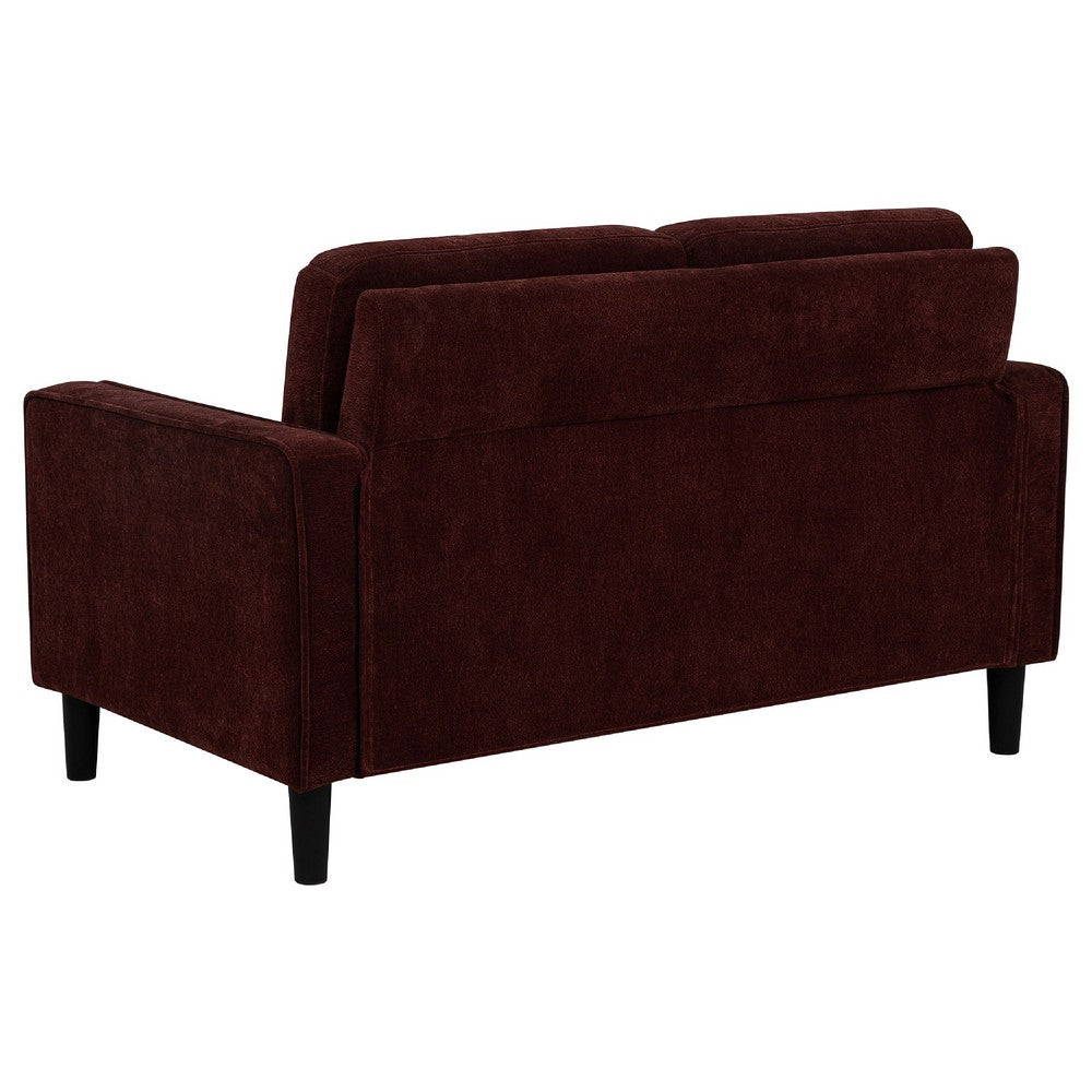 Benjara Rumi Loveseat, Track Arms w Piping, Foam Fill Rust Red Upholstery 54 Inch