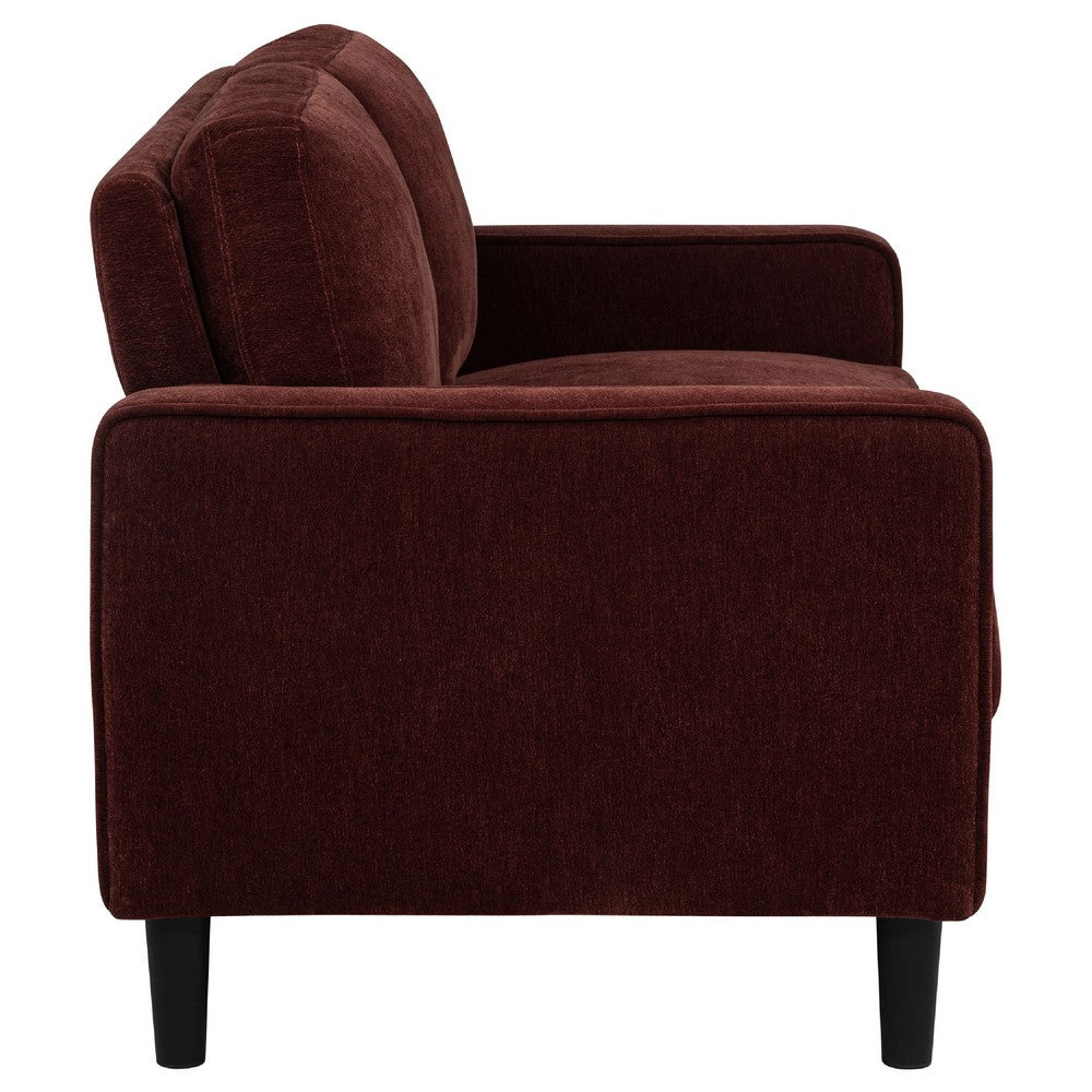 Benjara Rumi Loveseat, Track Arms w Piping, Foam Fill Rust Red Upholstery 54 Inch