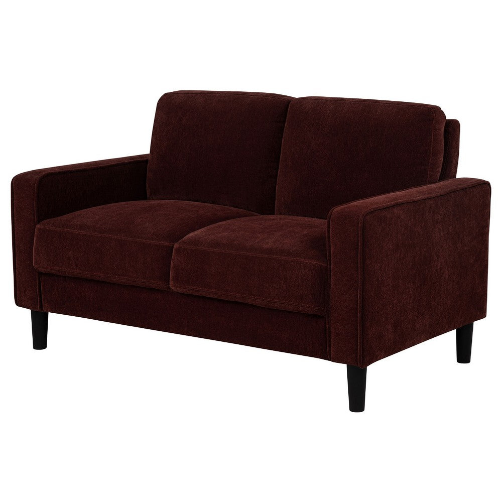 Benjara Rumi Loveseat, Track Arms w Piping, Foam Fill Rust Red Upholstery 54 Inch