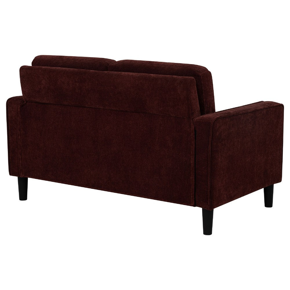 Benjara Rumi Loveseat, Track Arms w Piping, Foam Fill Rust Red Upholstery 54 Inch