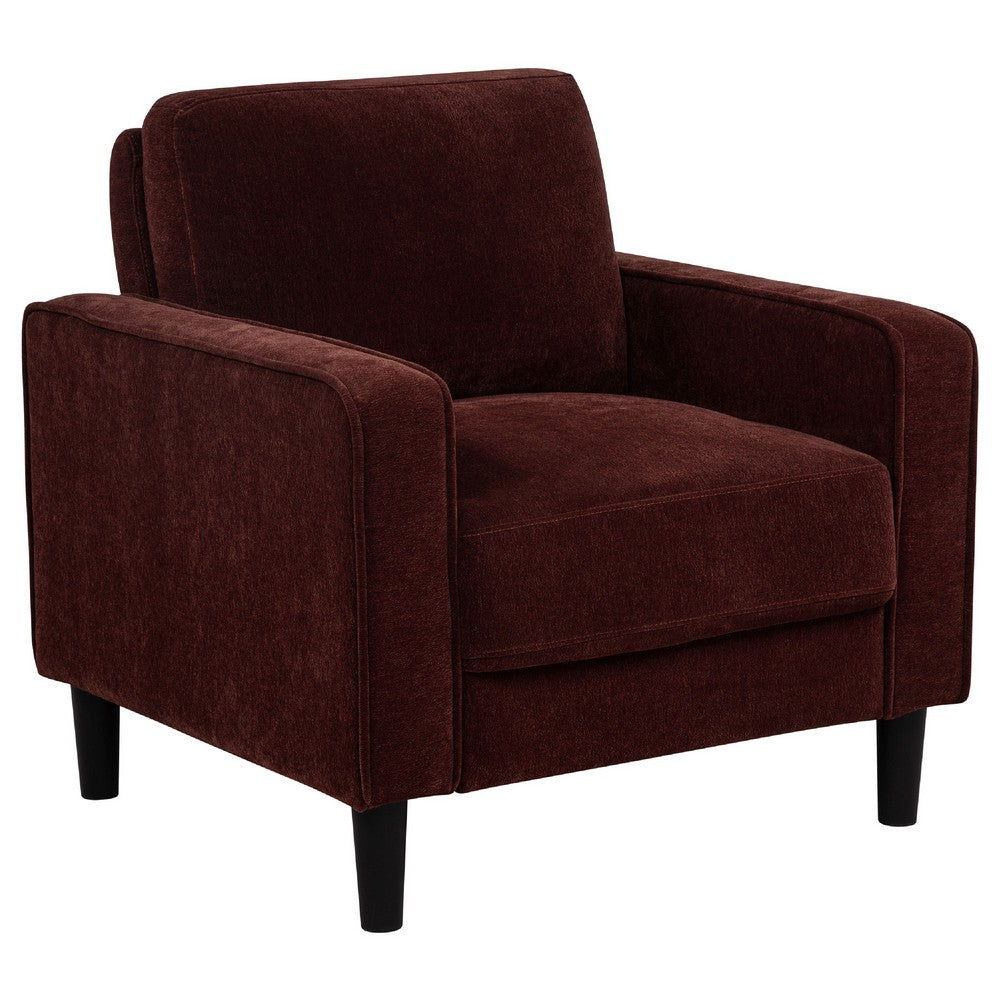 Benjara Rumi Accent Club Chair, Track Arms, Foam Fill Rust Red Upholstery
