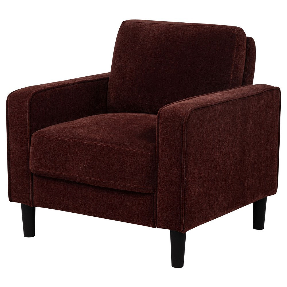 Benjara Rumi Accent Club Chair, Track Arms, Foam Fill Rust Red Upholstery