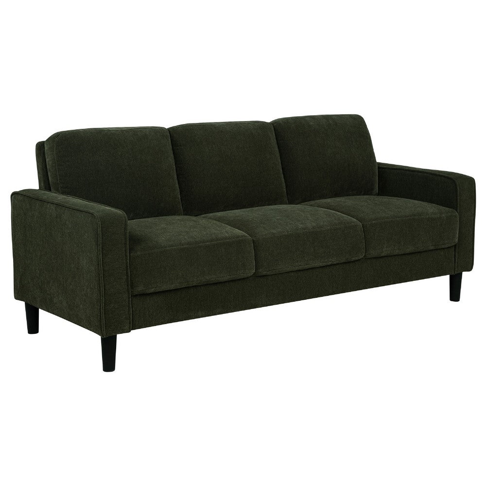 Benjara Rumi 3 Seater Sofa, Track Arms, Foam Fill Matcha Green Upholstery 77 Inch
