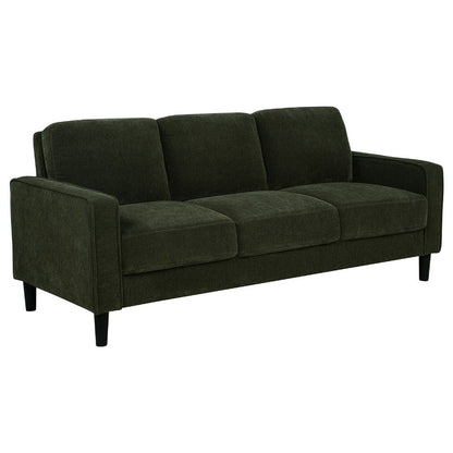 Benjara Rumi 3 Seater Sofa, Track Arms, Foam Fill Matcha Green Upholstery 77 Inch