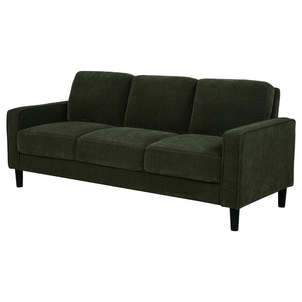 Benjara Rumi 3 Seater Sofa, Track Arms, Foam Fill Matcha Green Upholstery 77 Inch