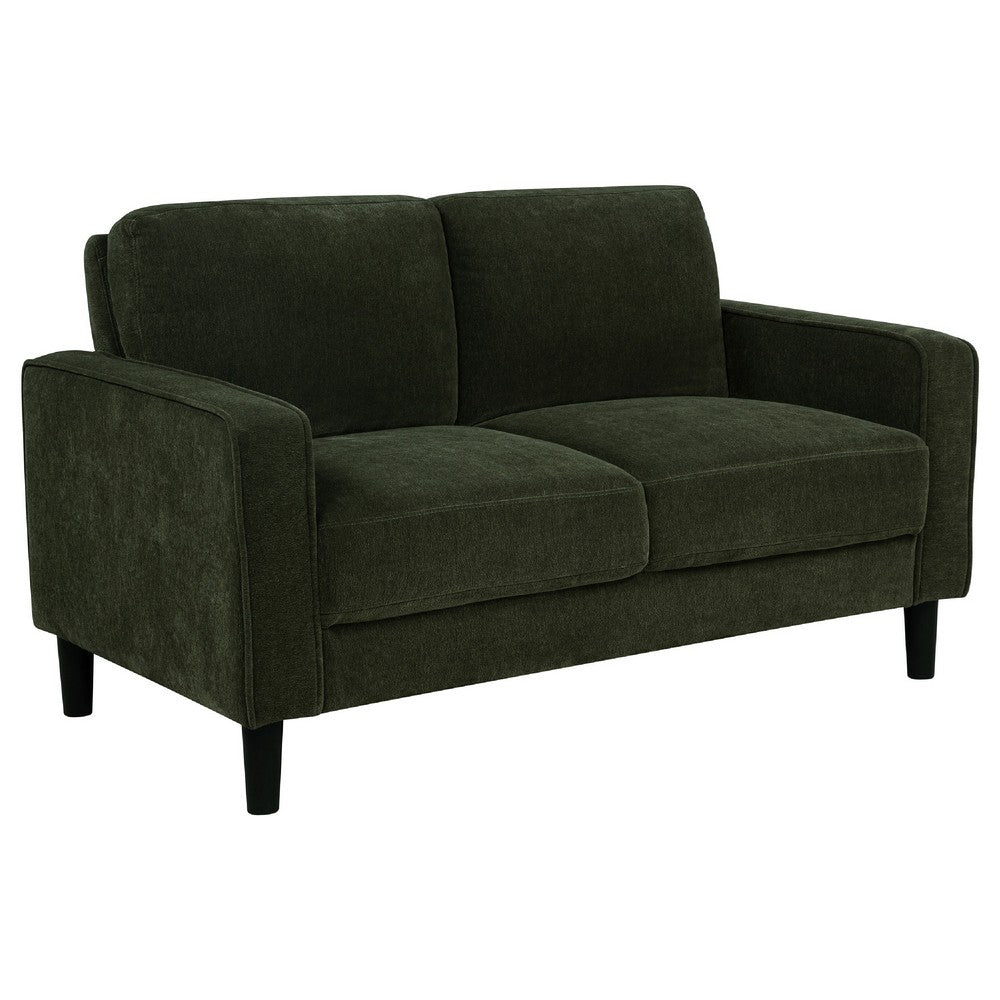 Benjara Rumi Loveseat, Track Arms w Piping, Foam Fill Matcha Green Upholstery 54 Inch