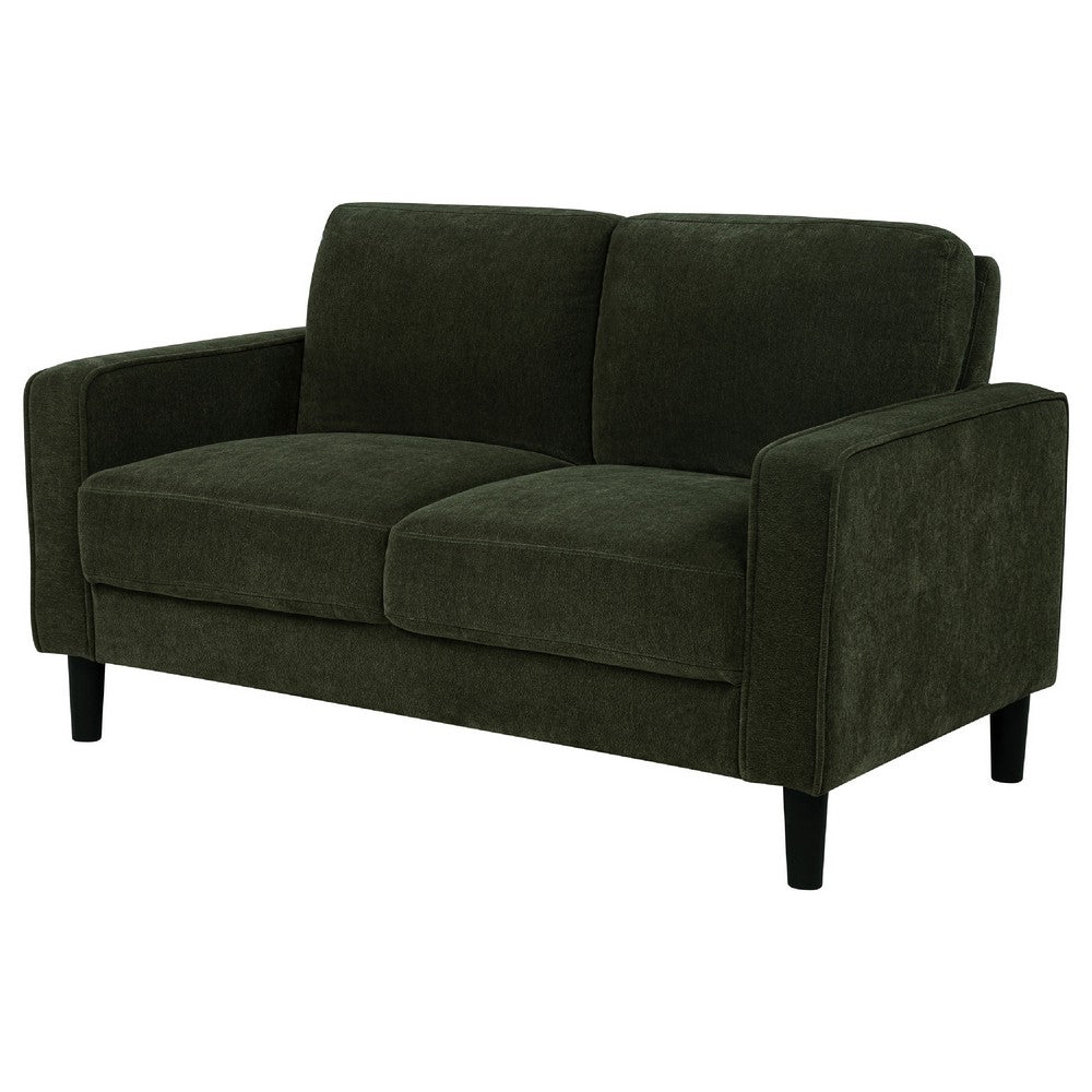 Benjara Rumi Loveseat, Track Arms w Piping, Foam Fill Matcha Green Upholstery 54 Inch