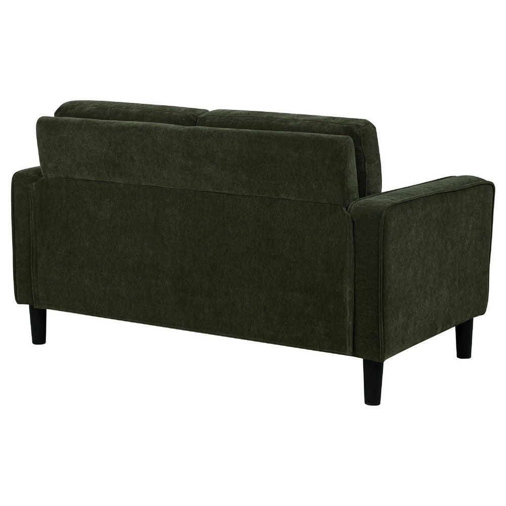 Benjara Rumi Loveseat, Track Arms w Piping, Foam Fill Matcha Green Upholstery 54 Inch