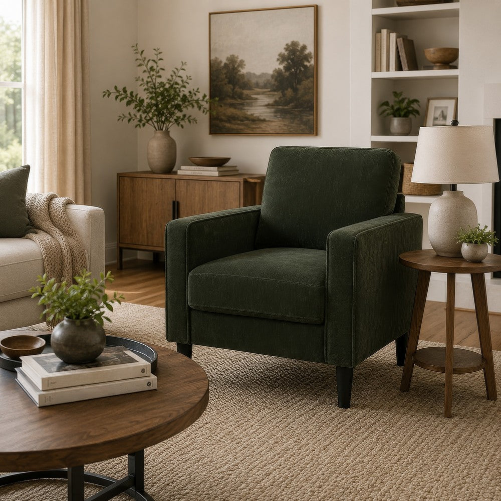 Benjara Rumi Accent Club Chair, Track Arms, Foam Fill Matcha Green Upholstery