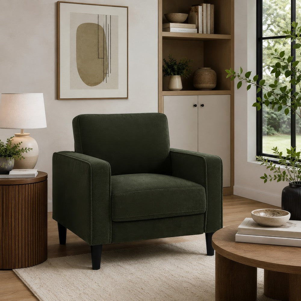Benjara Rumi Accent Club Chair, Track Arms, Foam Fill Matcha Green Upholstery