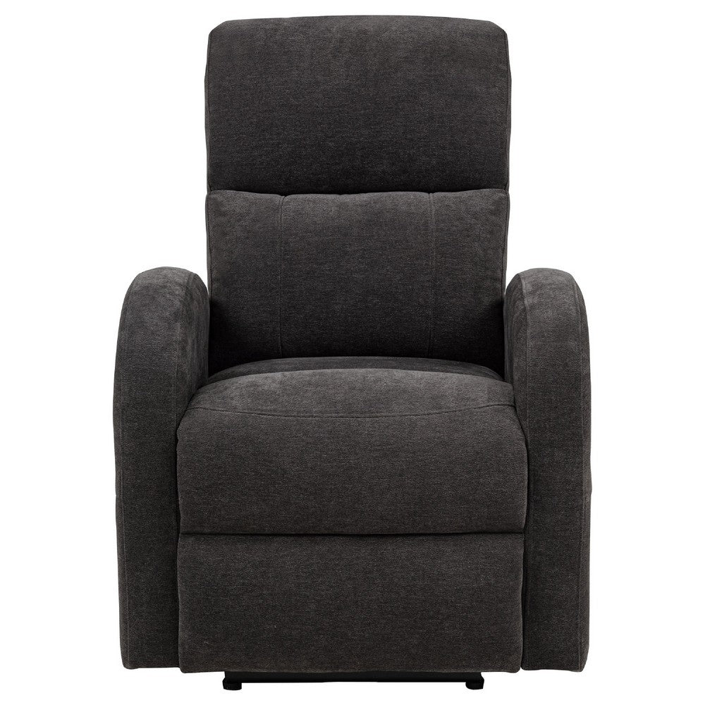 Benjara Nami Power Recliner Chair, Curved Arms, Foam Fill Charcoal Gray Upholstery