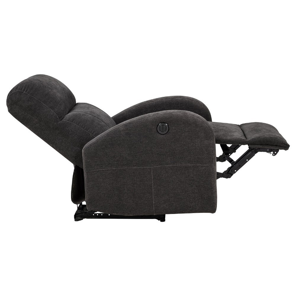 Benjara Nami Power Recliner Chair, Curved Arms, Foam Fill Charcoal Gray Upholstery
