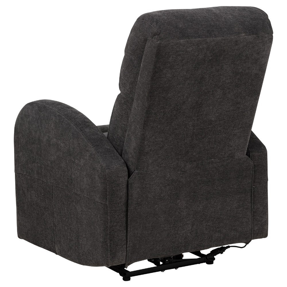 Benjara Nami Power Recliner Chair, Curved Arms, Foam Fill Charcoal Gray Upholstery