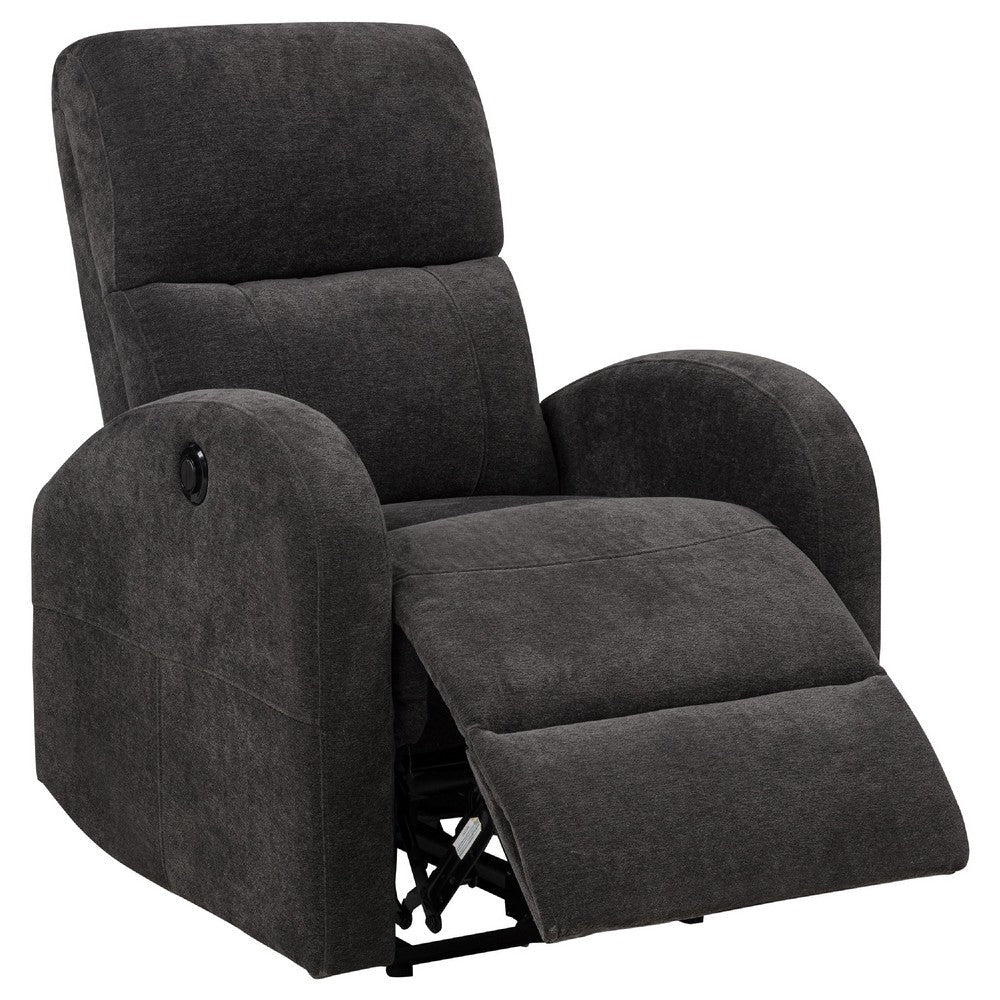 Benjara Nami Power Recliner Chair, Curved Arms, Foam Fill Charcoal Gray Upholstery