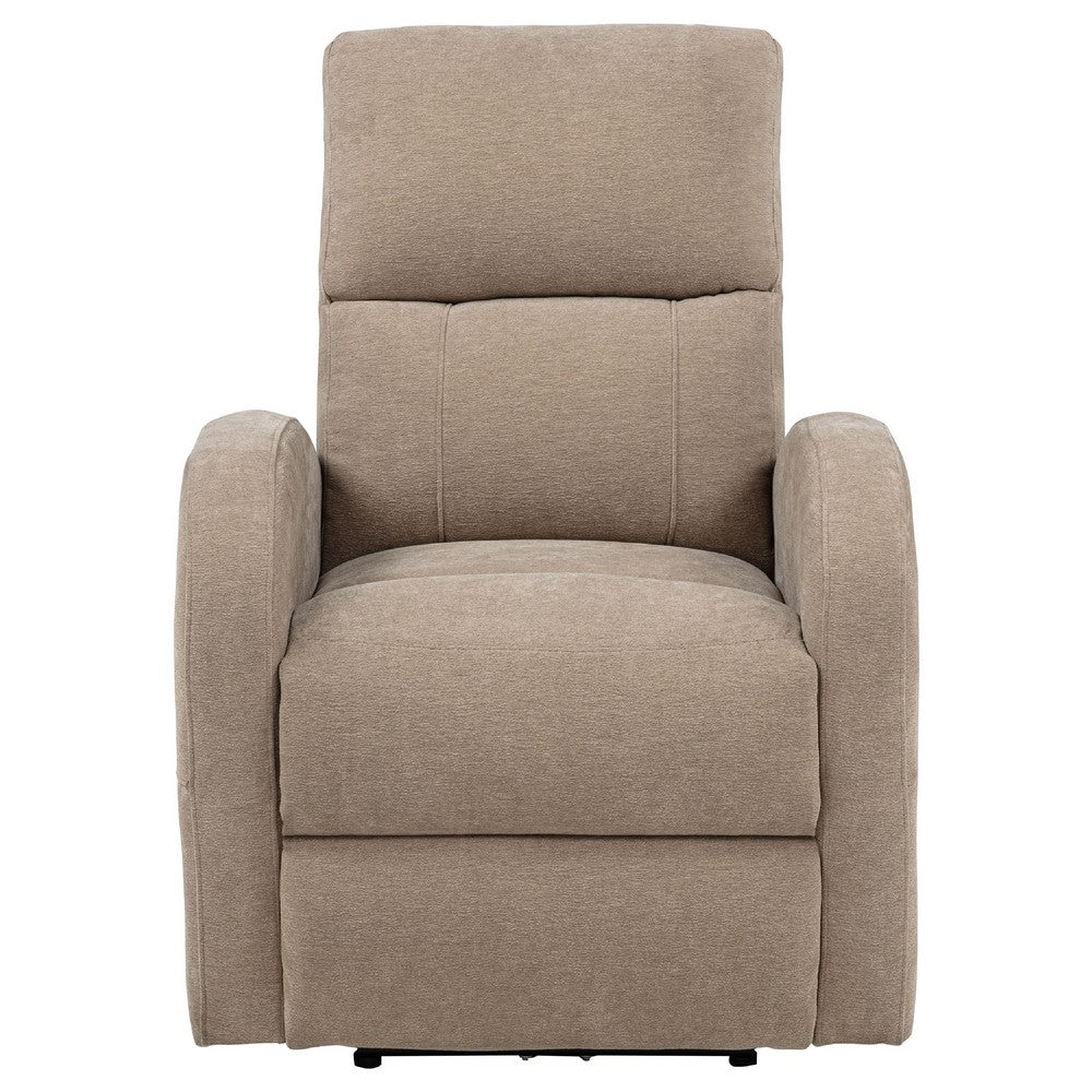 Benjara Nami Power Recliner Chair, Curved Arms, Foam Fill Camel Brown Upholstery