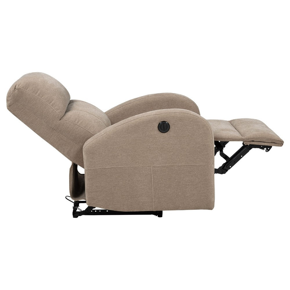 Benjara Nami Power Recliner Chair, Curved Arms, Foam Fill Camel Brown Upholstery