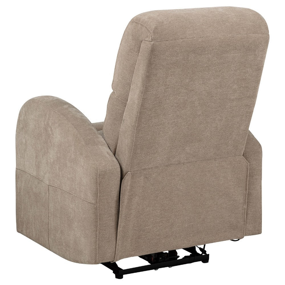 Benjara Nami Power Recliner Chair, Curved Arms, Foam Fill Camel Brown Upholstery