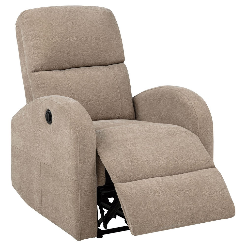 Benjara Nami Power Recliner Chair, Curved Arms, Foam Fill Camel Brown Upholstery