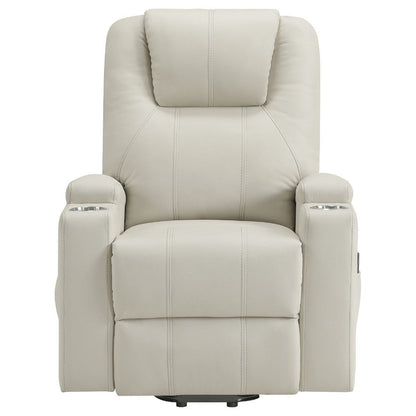 Benjara Stoy Power Lift Recliner Chair, Heat And Massage, Ivory Faux Leather