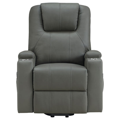 Benjara Stoy Power Lift Recliner Chair, Heat And Massage, Gray Faux Leather