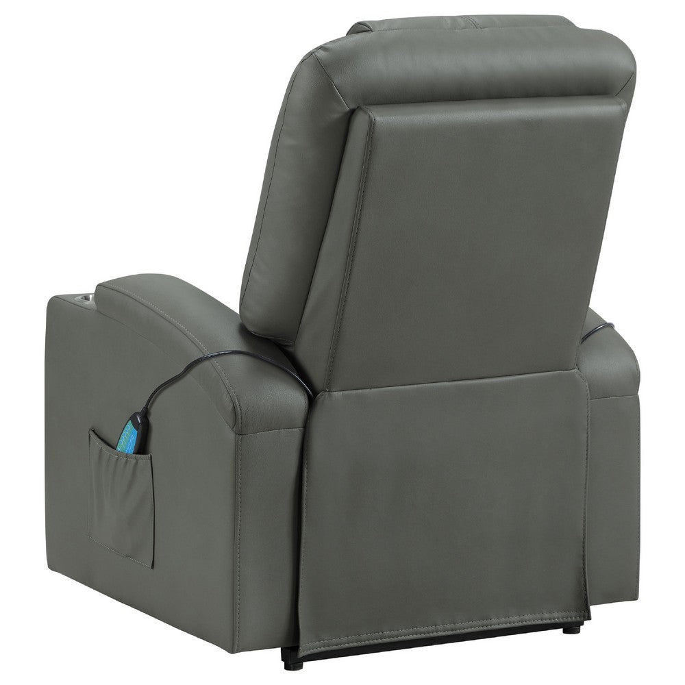 Benjara Stoy Power Lift Recliner Chair, Heat And Massage, Gray Faux Leather