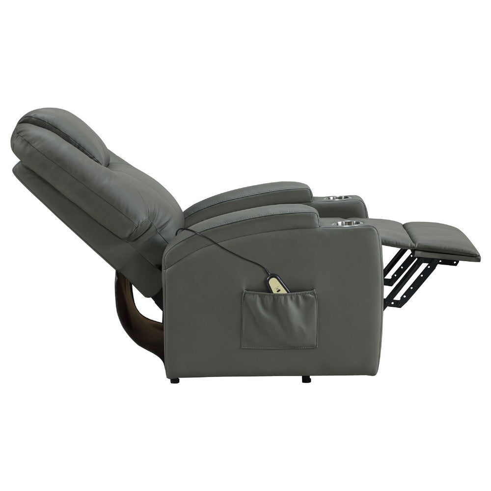 Benjara Stoy Power Lift Recliner Chair, Heat And Massage, Gray Faux Leather