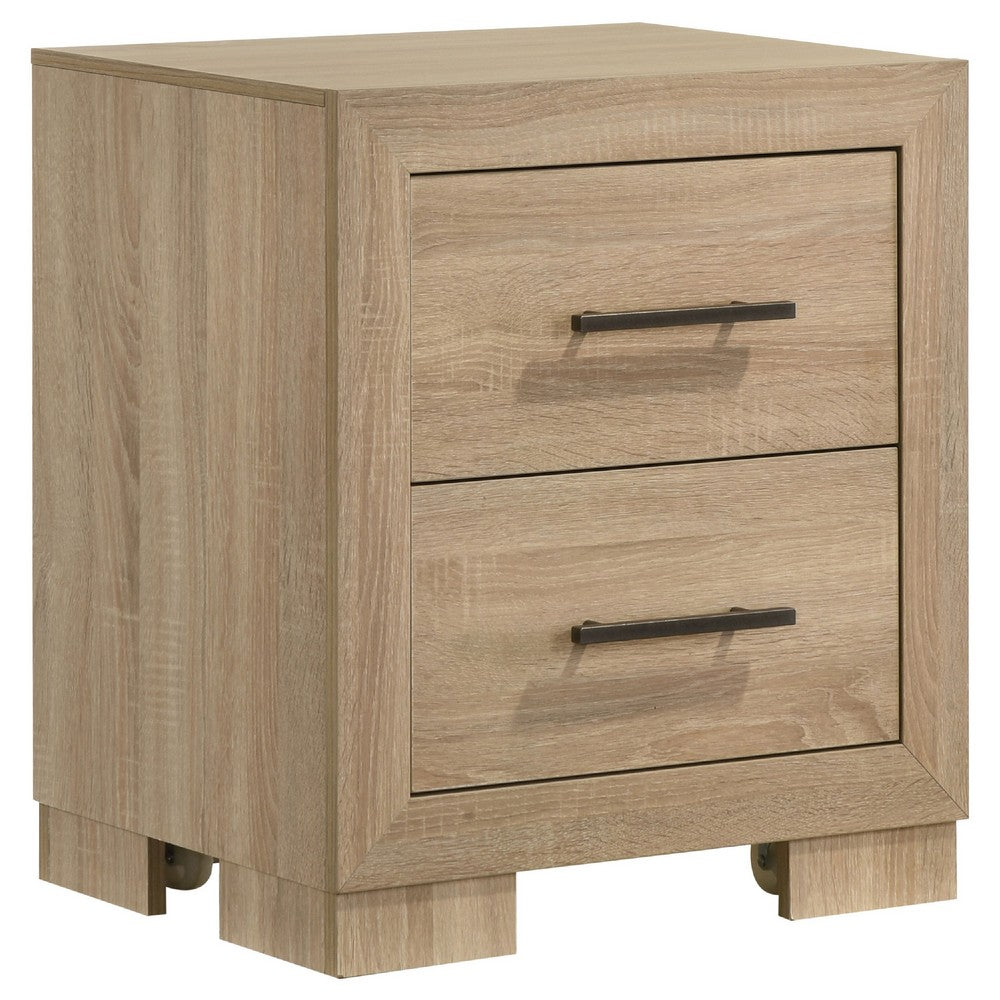 Benjara Poxy Nightstand, 2 Drawers And Hidden Casters, Oak Brown, 25 Inch