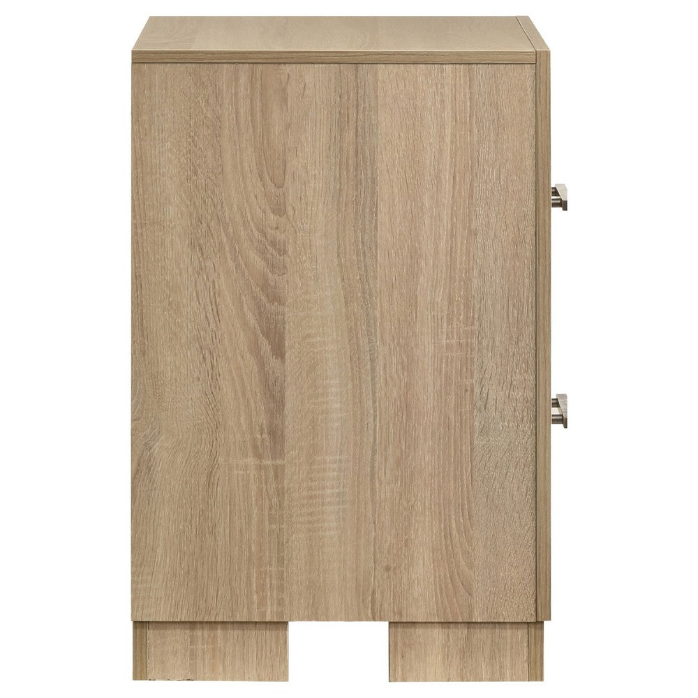 Benjara Poxy Nightstand, 2 Drawers And Hidden Casters, Oak Brown, 25 Inch