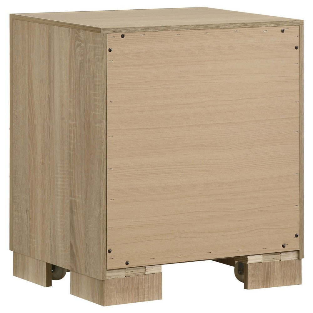 Benjara Poxy Nightstand, 2 Drawers And Hidden Casters, Oak Brown, 25 Inch