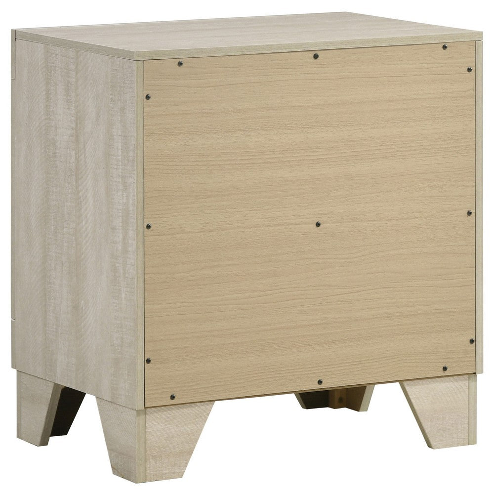 Benjara Qanto Rustic Nightstand with 2 Drawers, Chrome Handles, Cream Wood