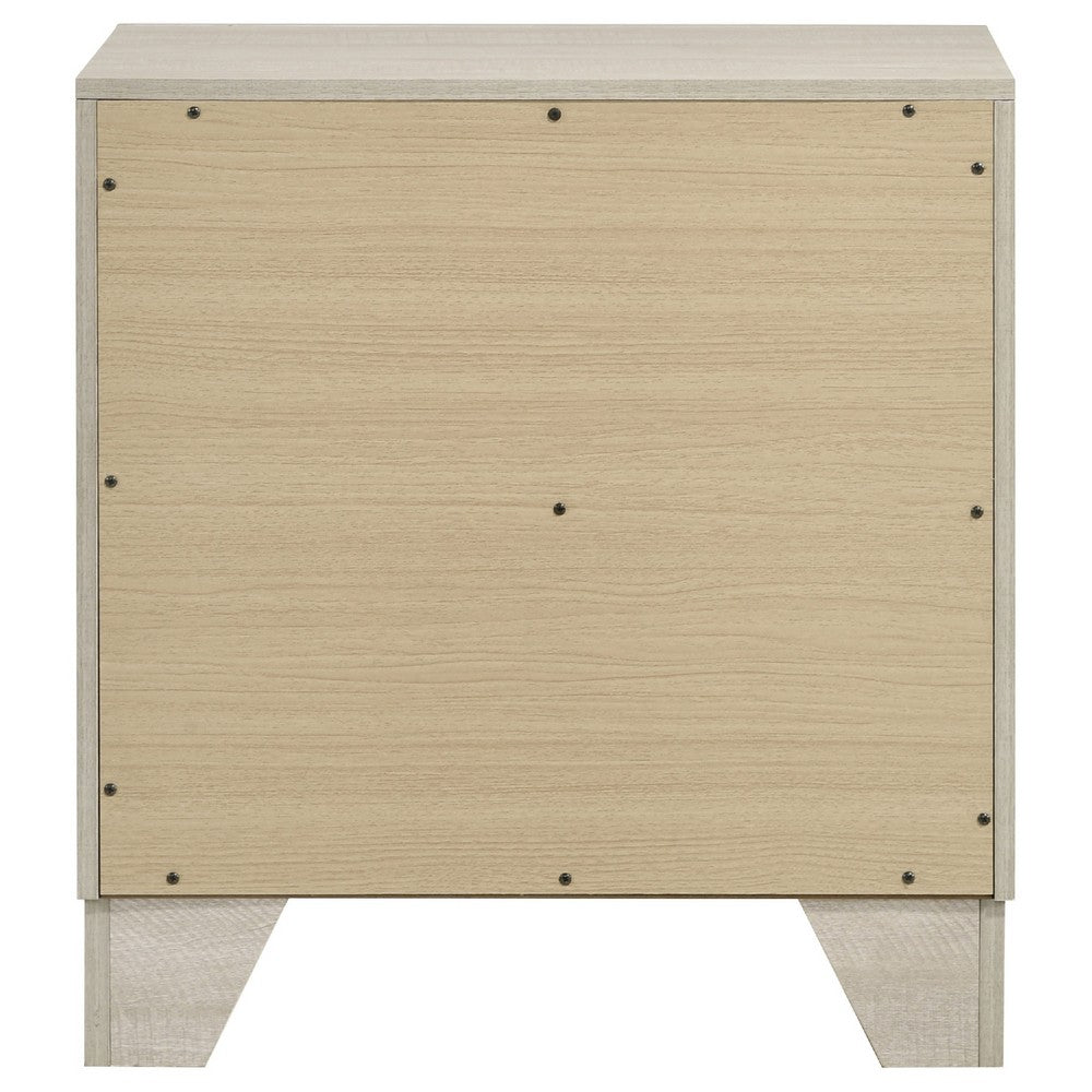 Benjara Qanto Rustic Nightstand with 2 Drawers, Chrome Handles, Cream Wood