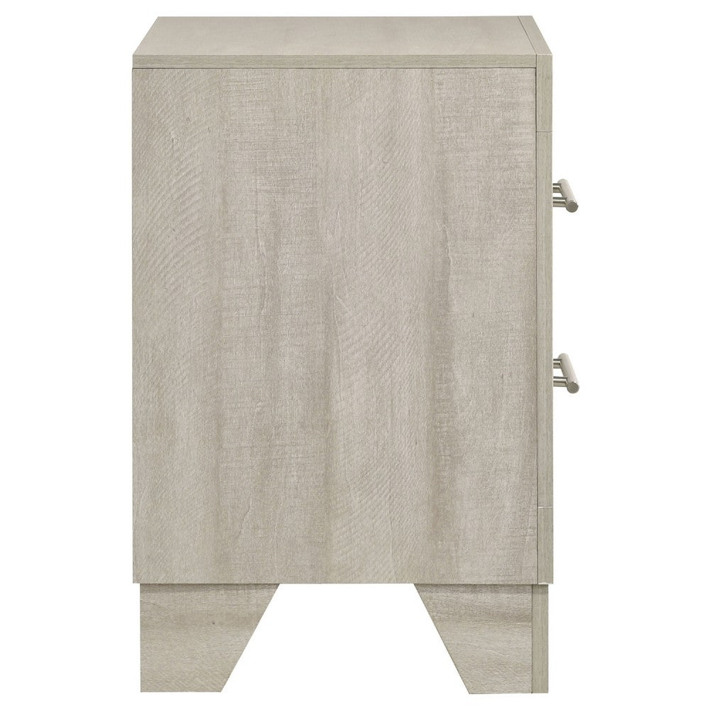 Benjara Qanto Rustic Nightstand with 2 Drawers, Chrome Handles, Cream Wood