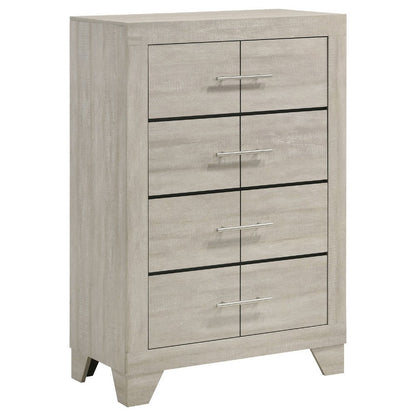 Benjara Qanto Tall Dresser Chest, 4 Drawers, Nickel Metal, Rustic Cream Wood