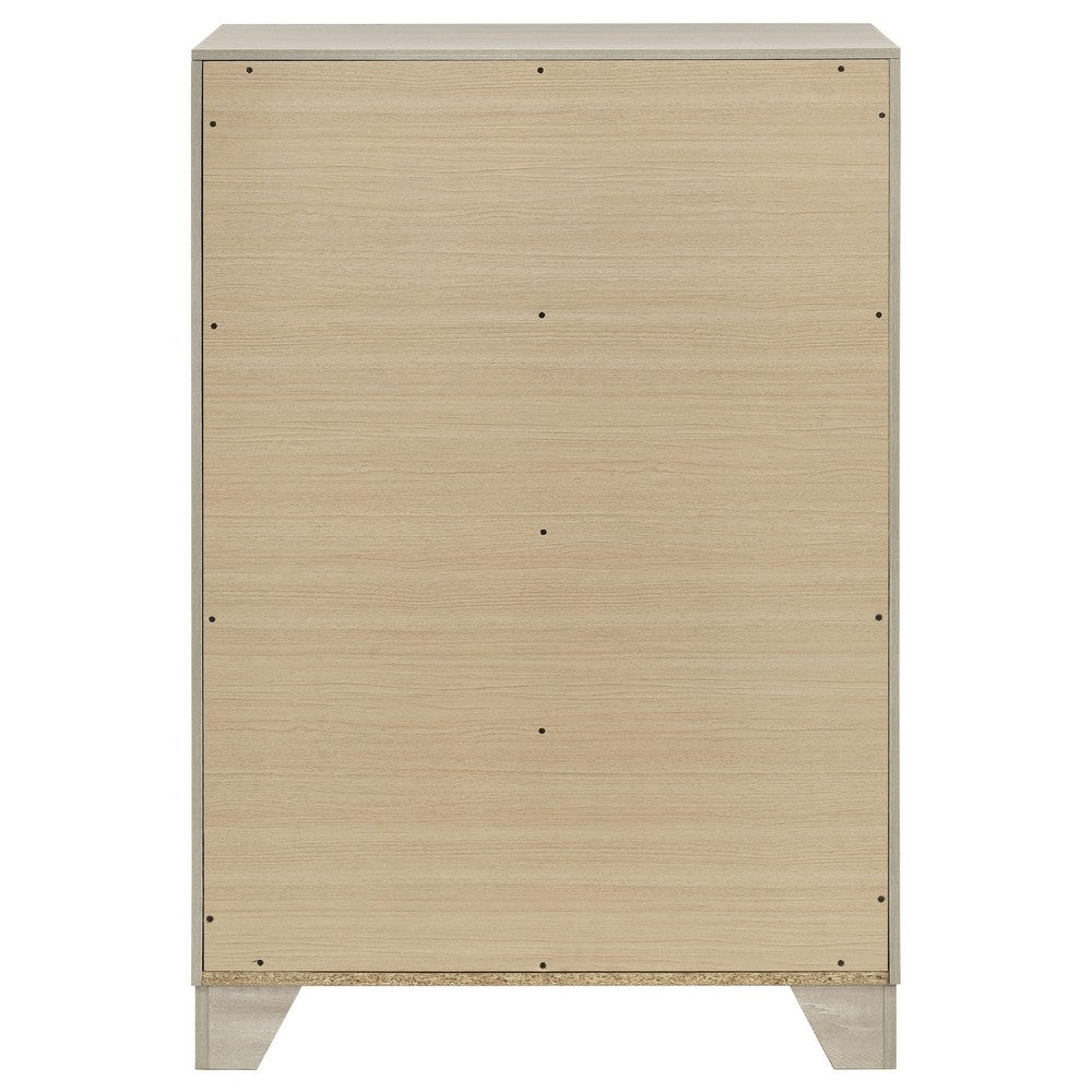 Benjara Qanto Tall Dresser Chest, 4 Drawers, Nickel Metal, Rustic Cream Wood