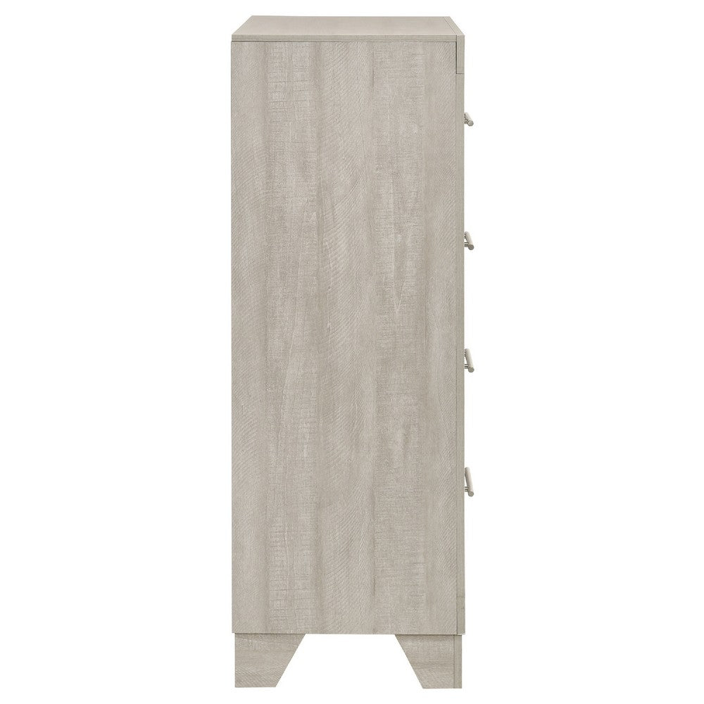 Benjara Qanto Tall Dresser Chest, 4 Drawers, Nickel Metal, Rustic Cream Wood