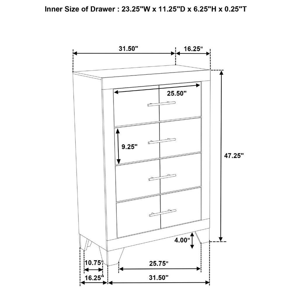 Benjara Qanto Tall Dresser Chest, 4 Drawers, Nickel Metal, Rustic Cream Wood