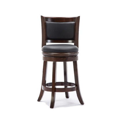 Benjara Round Wooden Swivel Counter Stool with Padded Seat And Back, Dark Brown
