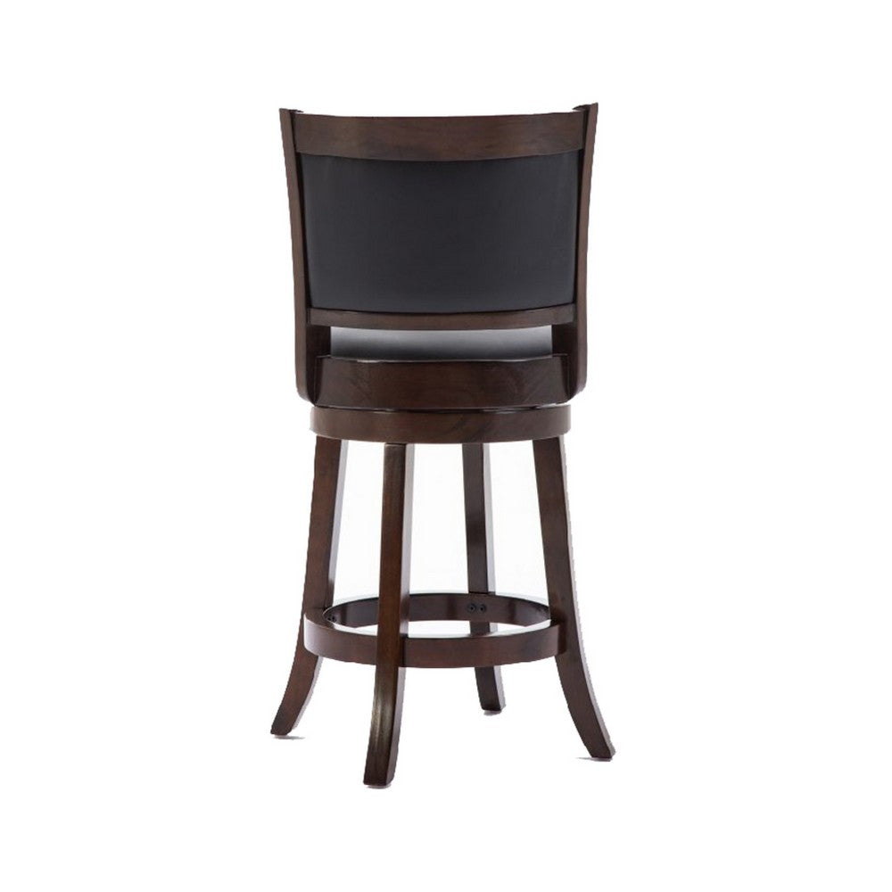 Benjara Round Wooden Swivel Counter Stool with Padded Seat And Back, Dark Brown