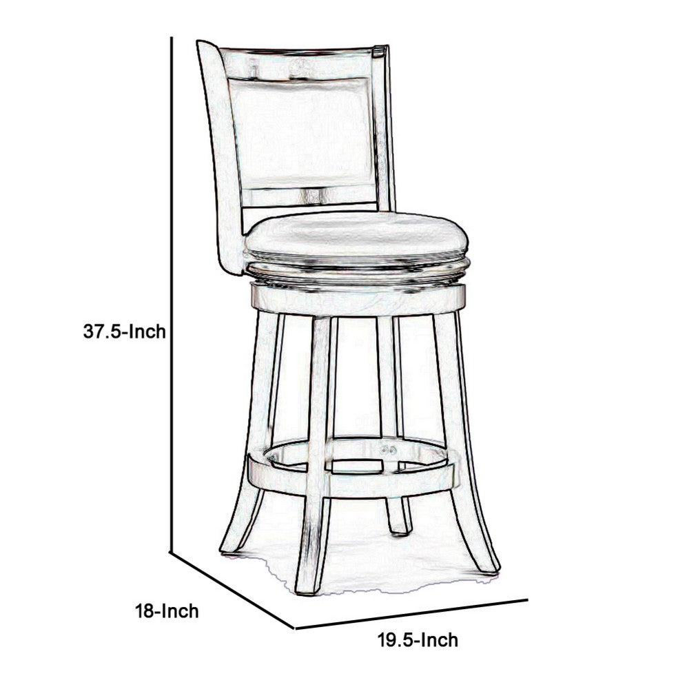 Benjara Round Wooden Swivel Counter Stool with Padded Seat And Back, Dark Brown