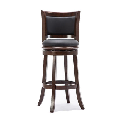 Benjara Round Wooden Swivel Barstool with Padded Seat And Back, Dark Brown