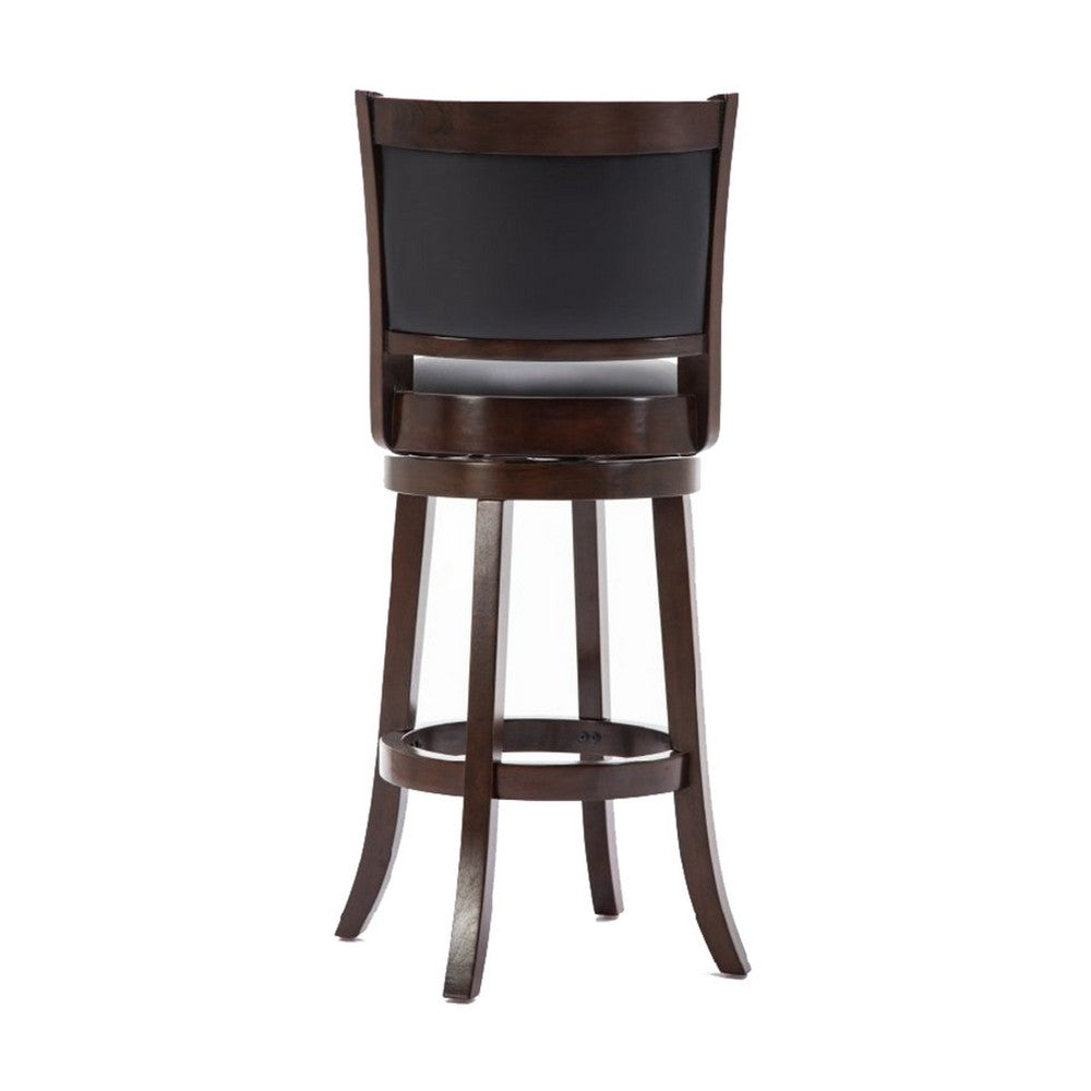 Benjara Round Wooden Swivel Barstool with Padded Seat And Back, Dark Brown
